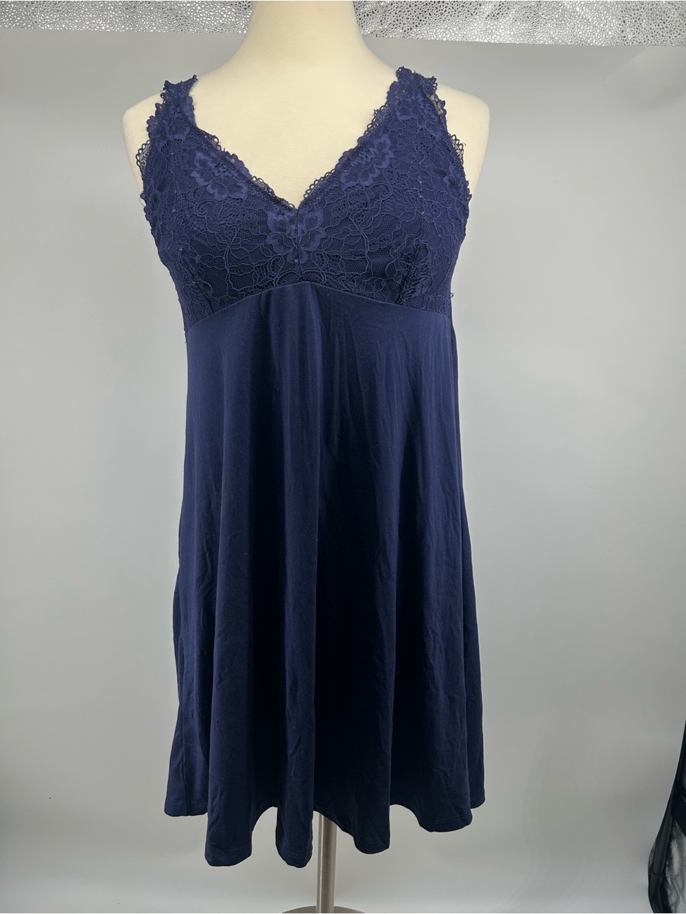 Flora Nikrooz Dark Blue Lace-Trim V-Neck Chemise